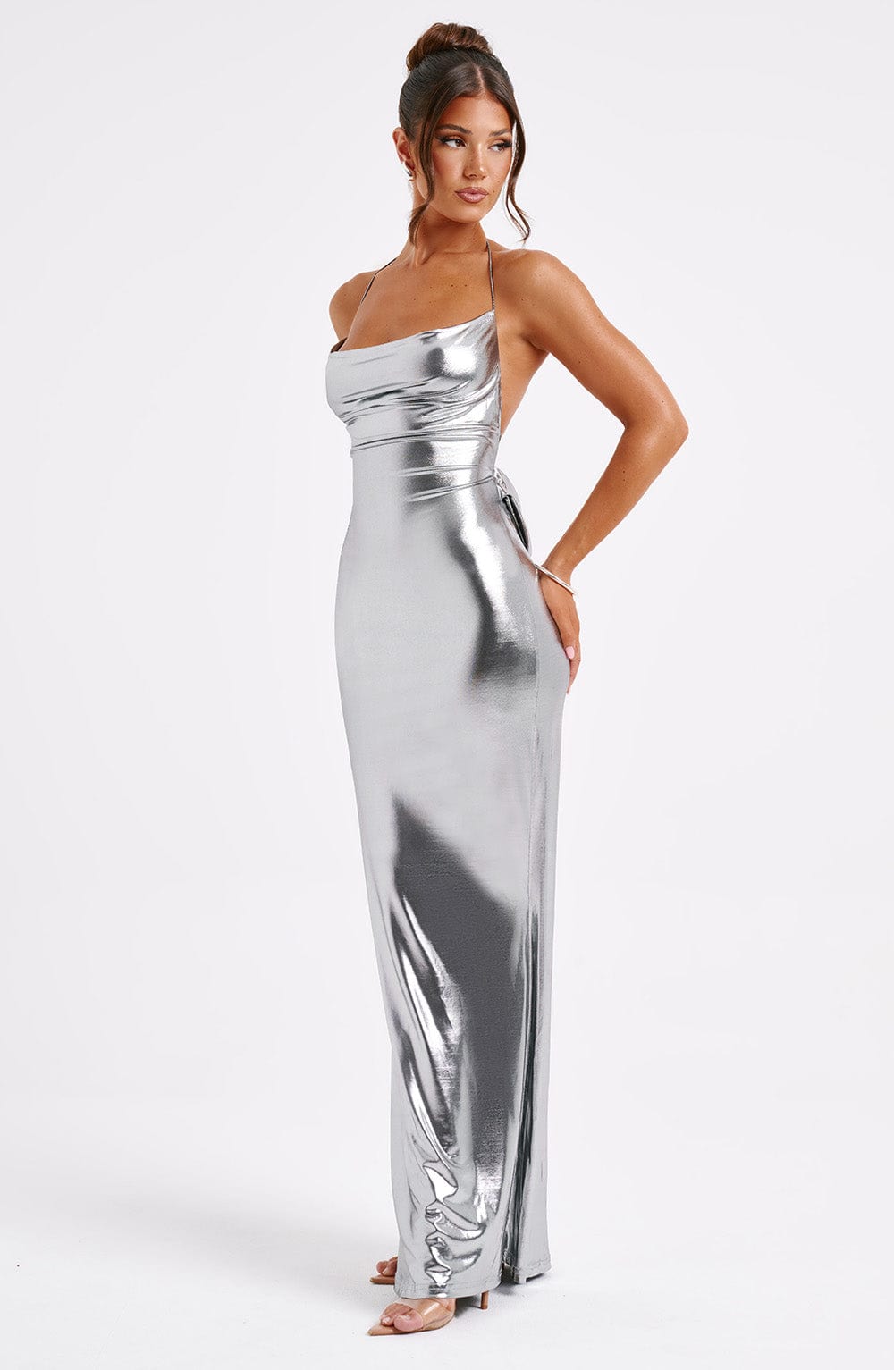 Vestido Maxi Talisa - Metalizado Gunmetal