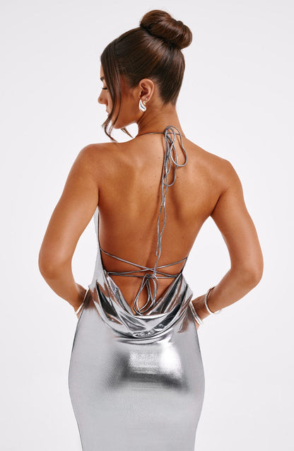 Vestido Maxi Talisa - Metalizado Gunmetal